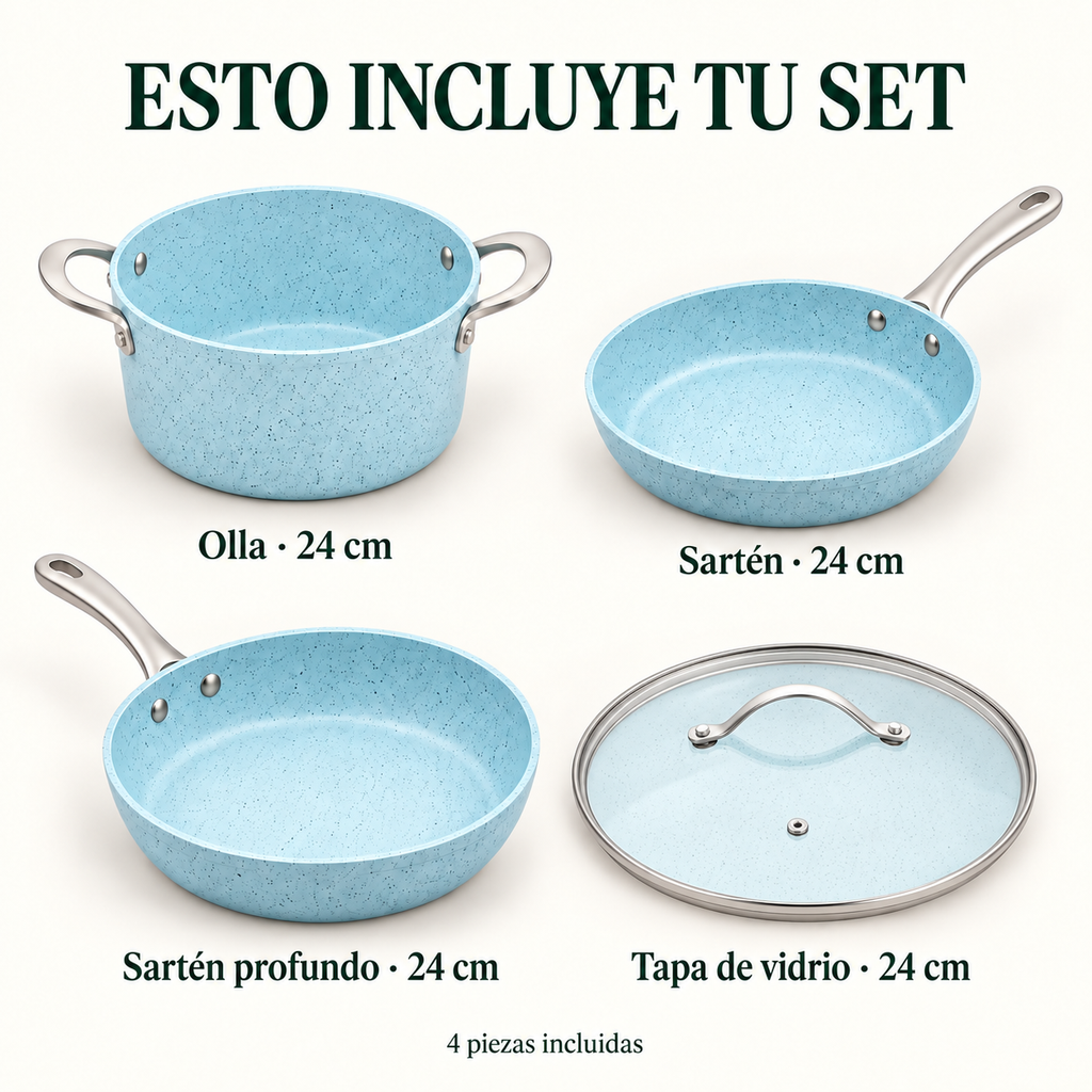 Piezas incluidas en el set Xtrem Cook, cada una de 24 cm