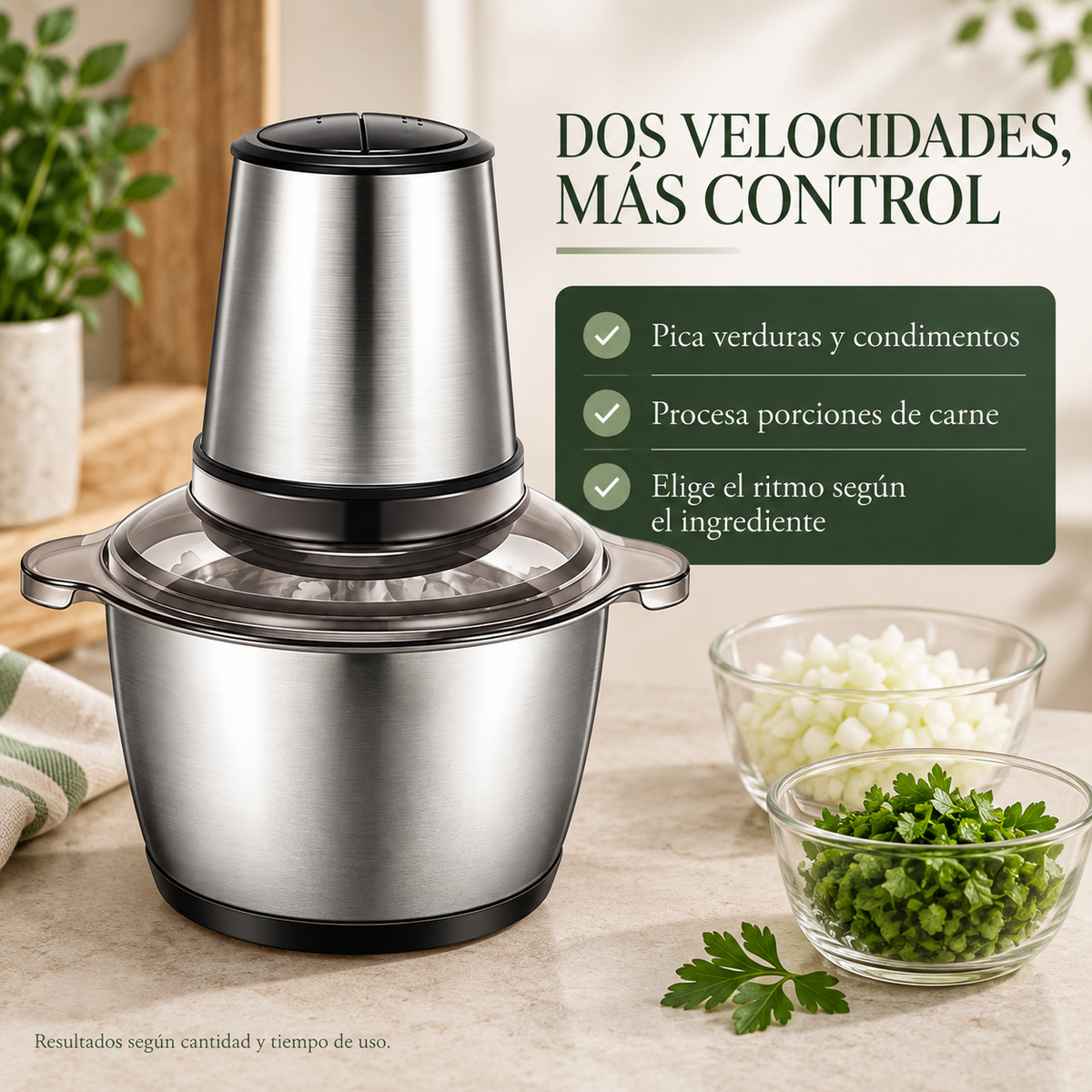 Picadora eléctrica de dos velocidades para preparar verduras y carne