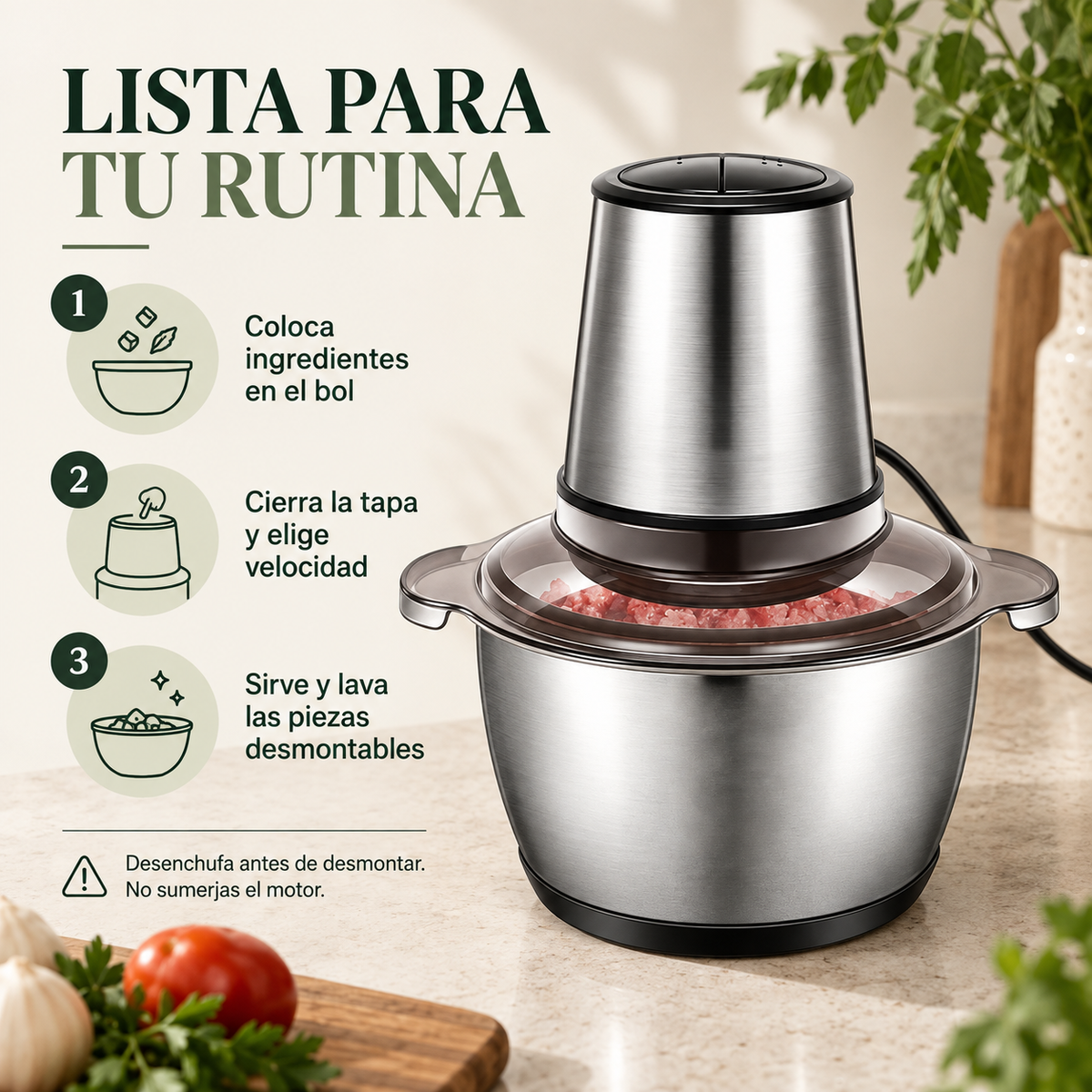 Pasos de uso y cuidado de la picadora eléctrica de 2 L