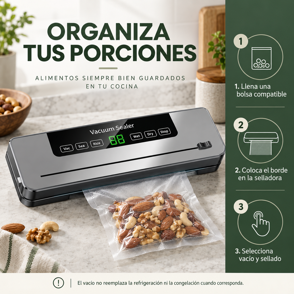 Pasos para preparar porciones con la selladora al vacío